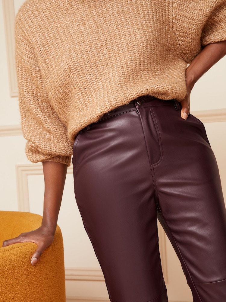 Love & Roses Chocolate Brown Brown Faux Leather Straight Leg Trousers - Image 2 of 4 Love & Roses Chocolate Brown Brown Faux Leather Straight Leg Trousers - Image 2 of 4