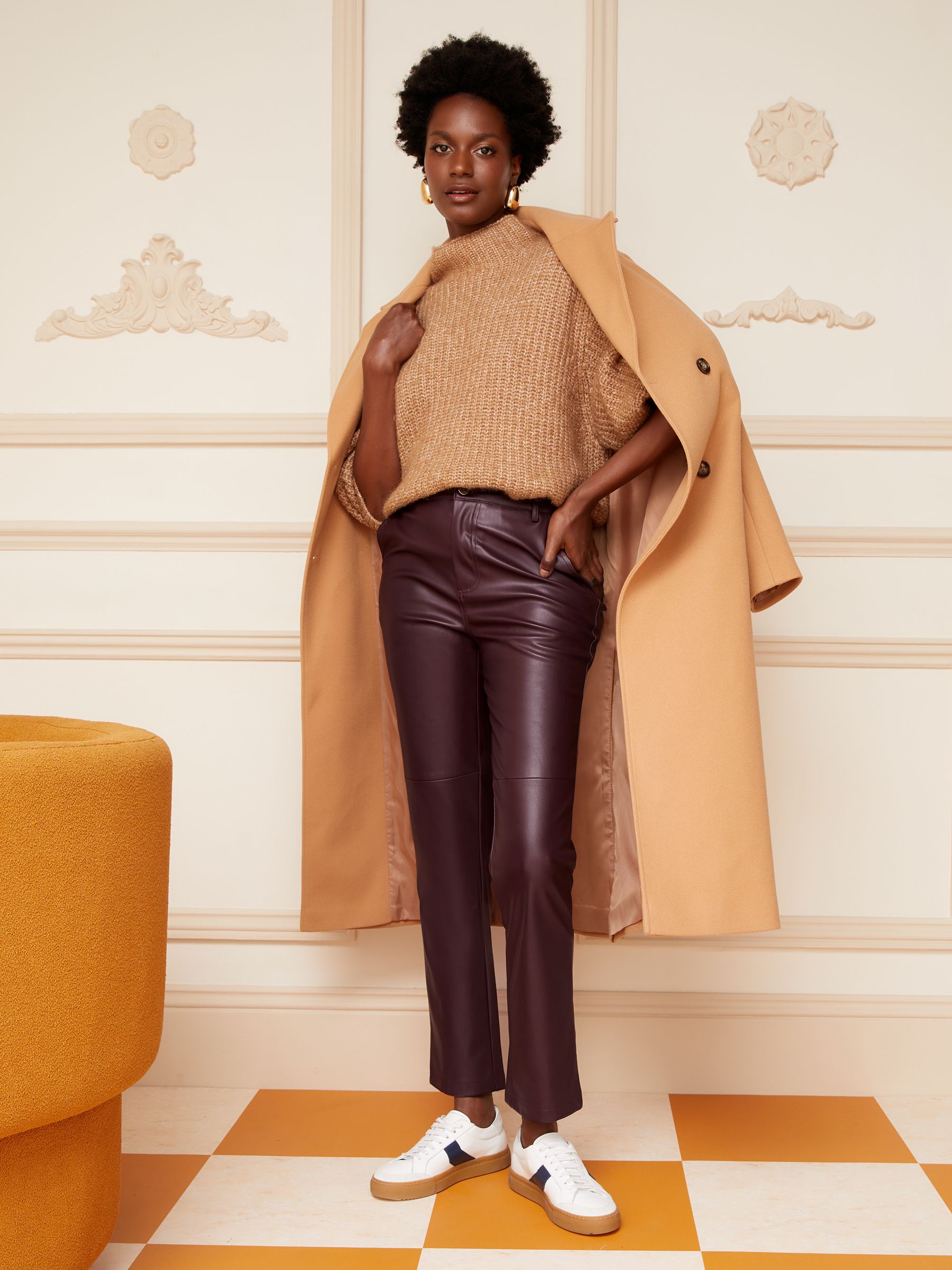 leather look straight leg trousers