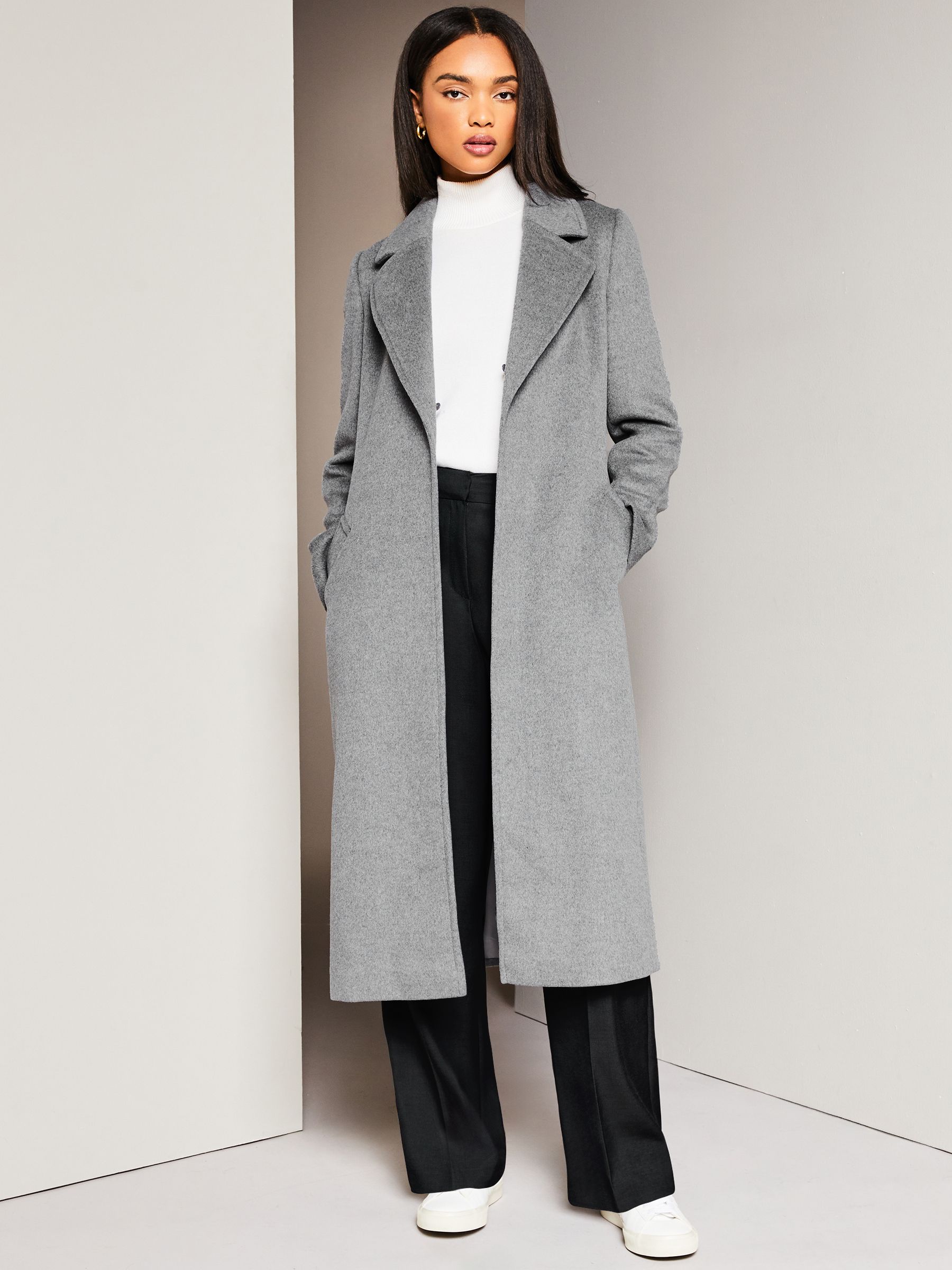 Buy Lipsy Grey Premium Wool Blend Faux Fur Collar Wrap Coat from