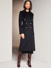 Lipsy Black Premium Wool Blend Faux Fur Collar Double Breasted Coat - Image 1 of 5