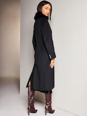 Lipsy Black Premium Wool Blend Faux Fur Collar Double Breasted Coat - Image 2 of 5