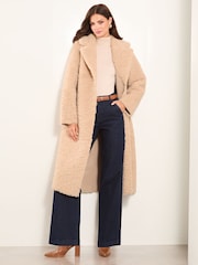 Lipsy Cream Premium Reversible Faux Fur Shearling Coat - Image 1 of 4