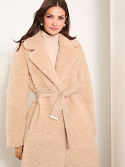 Lipsy Cream Premium Reversible Faux Fur Shearling Coat - Image 3 of 4