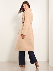 Lipsy Cream Premium Reversible Faux Fur Shearling Coat - Image 4 of 4