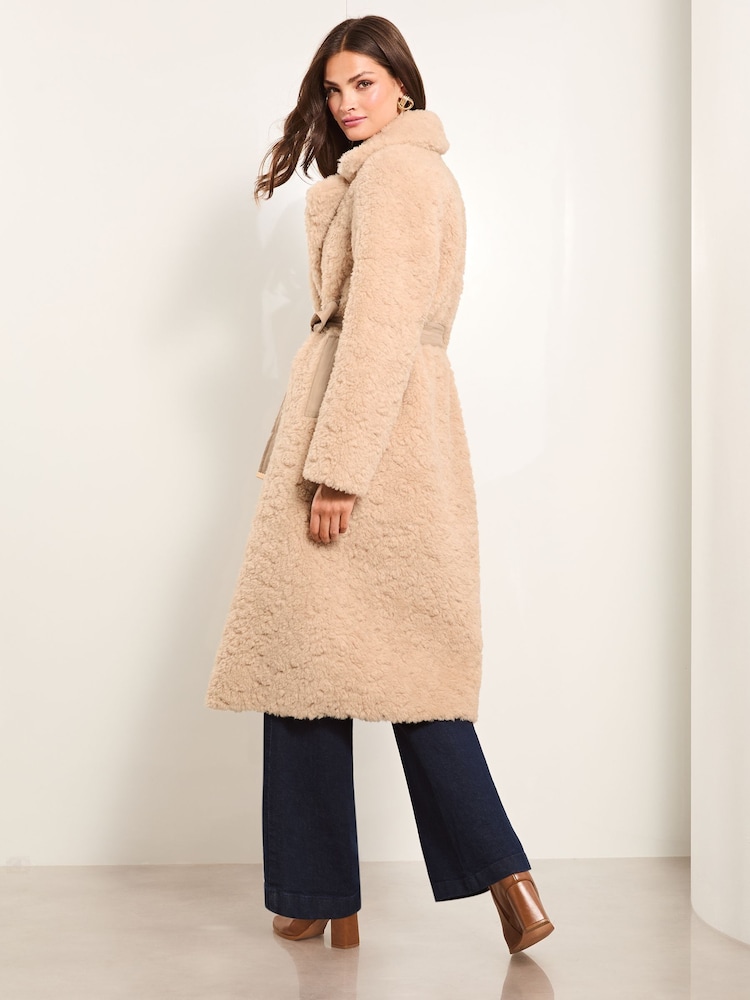 Lipsy Cream Premium Reversible Faux Fur Shearling Coat - Image 4 of 4