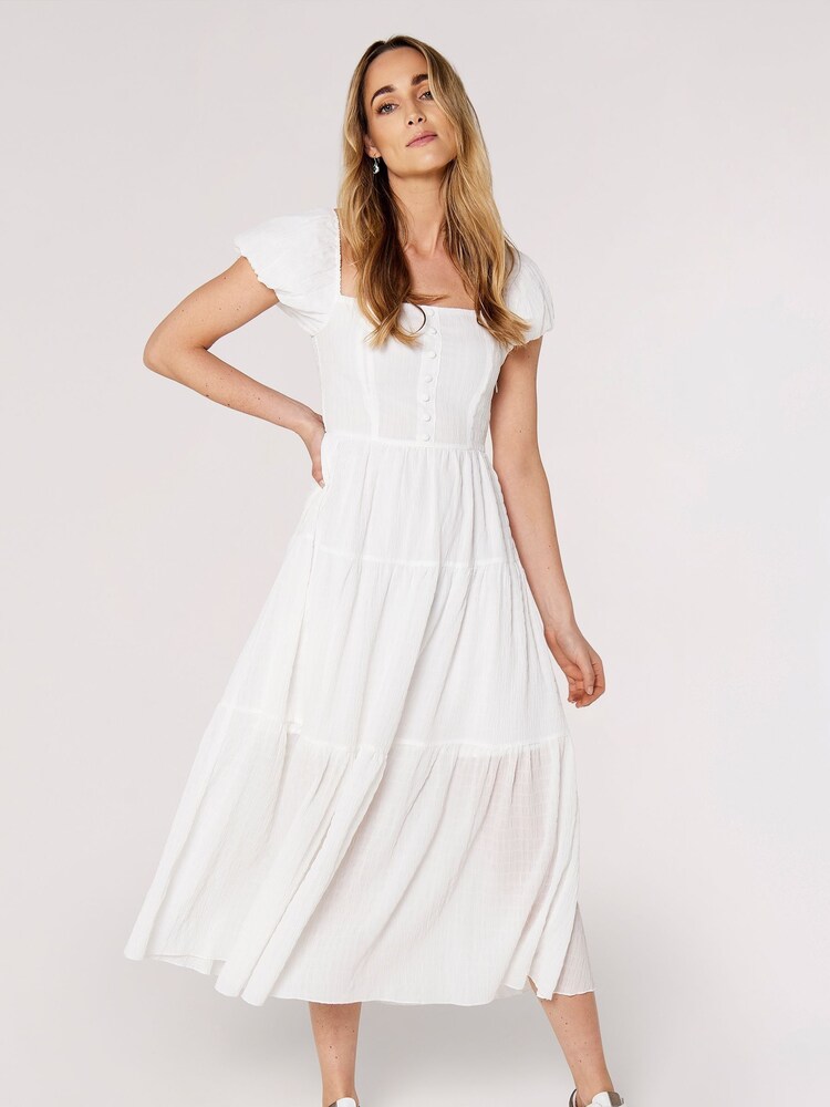 Apricot White Self Check Tiered Midaxi Dress - Image 1 of 4