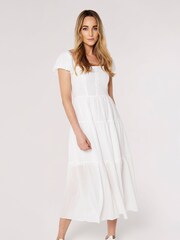 Apricot White Self Check Tiered Midaxi Dress - Image 4 of 4
