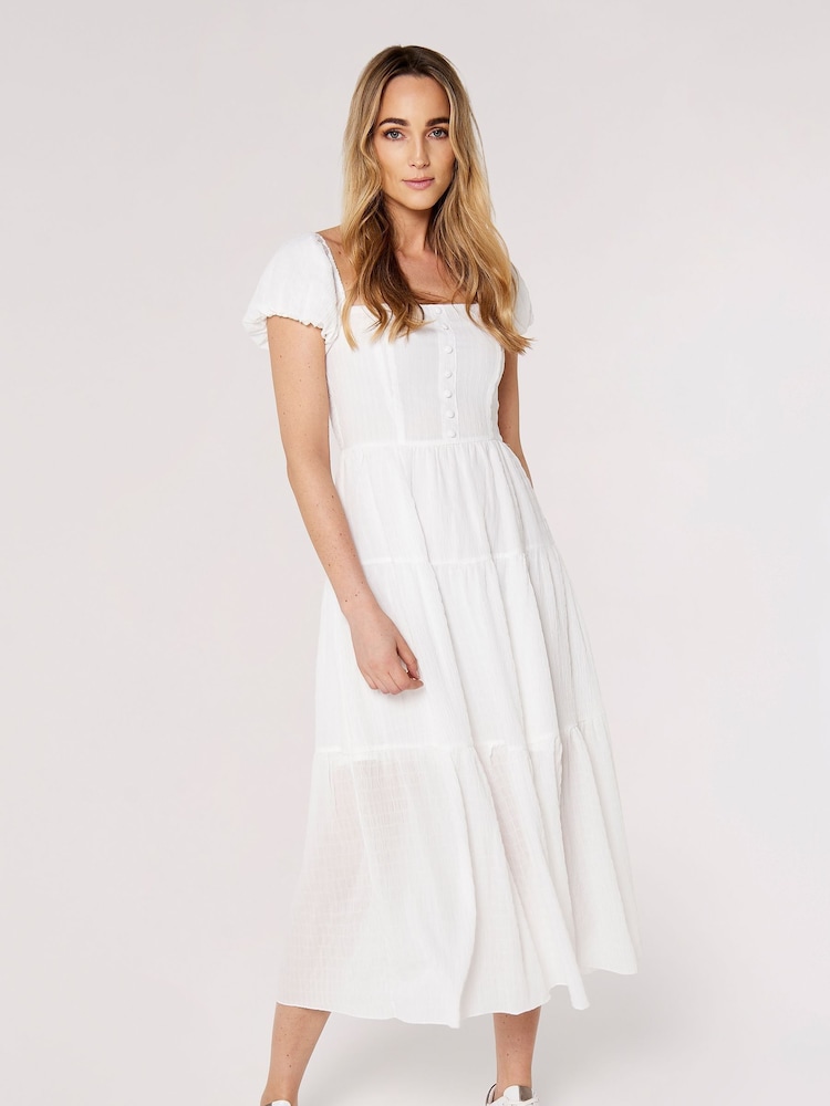 Apricot White Self Check Tiered Midaxi Dress - Image 4 of 4