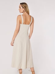 Apricot Cream Architectural Panel Square Neck Linen Dress - Image 2 of 5