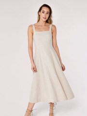 Apricot Cream Architectural Panel Square Neck Linen Dress - Image 5 of 5
