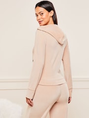 Lipsy Blush Pink Embroidered Patch Velour Zip Up Hoodie - Image 2 of 4