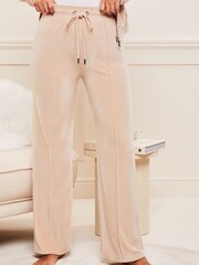 Lipsy Blush Pink Super Soft Velour Wide Leg Joggers - Image 1 of 4