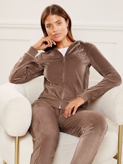 Lipsy Camel Embroidered Patch Velour Zip Up Hoodie - Image 1 of 4
