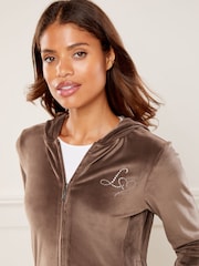 Lipsy Camel Embroidered Patch Velour Zip Up Hoodie - Image 3 of 4