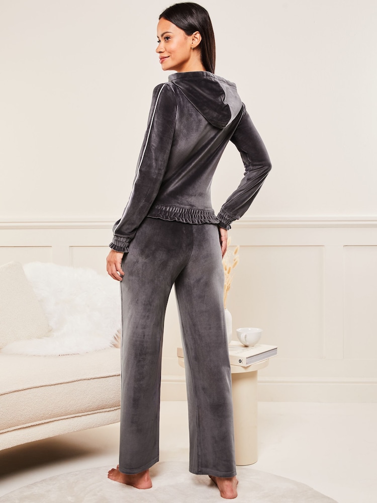 Lipsy Grey Velour Trimmed Wide Leg Trousers - Image 2 of 4