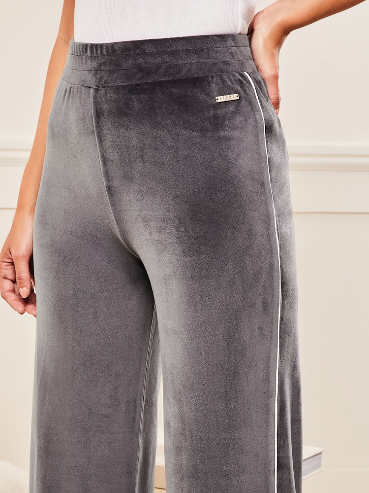 Lipsy Grey Velour Trimmed Wide Leg Trousers - Image 4 of 4