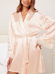 Lipsy Blush Pink Feather Sleeve Satin Dressing Gown - Image 4 of 4