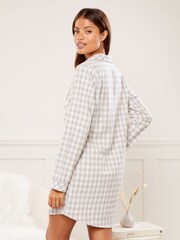 Lipsy Grey Checked Oversized Shirt Nightie - Image 2 of 4