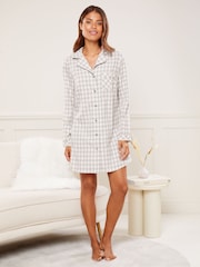 Lipsy Grey Checked Oversized Shirt Nightie - Image 3 of 4