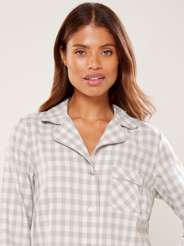 Lipsy Grey Checked Oversized Shirt Nightie - Image 4 of 4