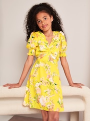 Lipsy Yellow Floral Knot Front Mini Dress - Image 1 of 4