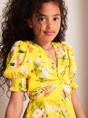 Lipsy Yellow Floral Knot Front Mini Dress - Image 4 of 4