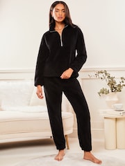 Lipsy Black Cosy Half Zip Pyjama Set - Image 1 of 3