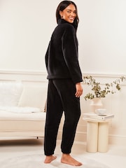 Lipsy Black Cosy Half Zip Pyjama Set - Image 2 of 3