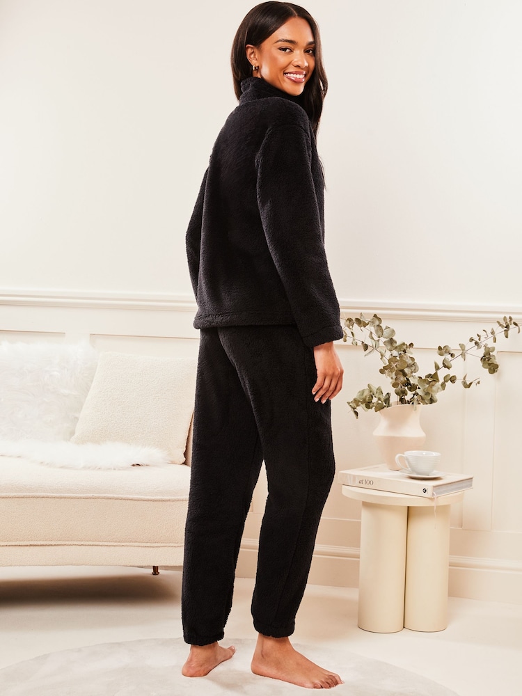 Lipsy Black Cosy Half Zip Pyjama Set - Image 2 of 3