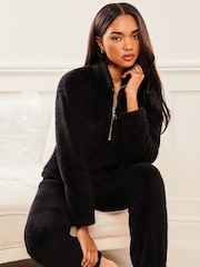 Lipsy Black Cosy Half Zip Pyjama Set - Image 3 of 3