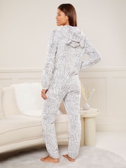 Lipsy Grey Leopard Animal Cosy Hooded Long Sleeve Full Onesie - Image 2 of 4