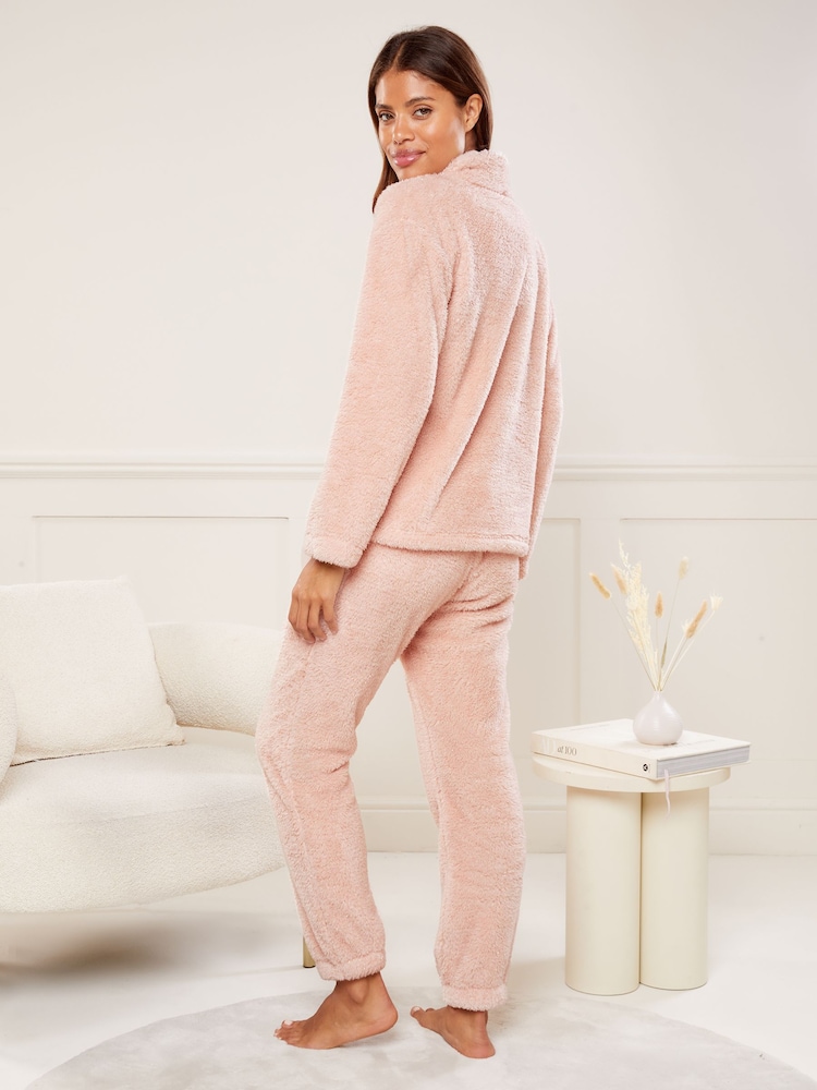 Lipsy Pink Cosy Half Zip Pyjama Set - Image 2 of 4