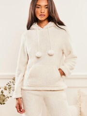Lipsy Ivory White Cosy Pom Pom Loungewear Set - Image 2 of 4