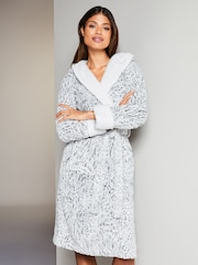 Lipsy Grey Leopard Animal Cosy Borg Super Soft Dressing Gown - Image 1 of 4