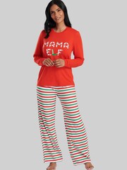 Loungeable Red ''Mama Elf' Long Sleeve And Long Pant Pyjama Set - Image 1 of 5