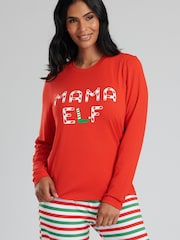 Loungeable Red ''Mama Elf' Long Sleeve And Long Pant Pyjama Set - Image 3 of 5