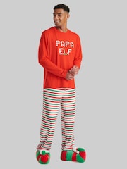 Loungeable Red 'Mens 'Papa Elf' Long Sleeve And Long Pant Pyjama Set - Image 1 of 5
