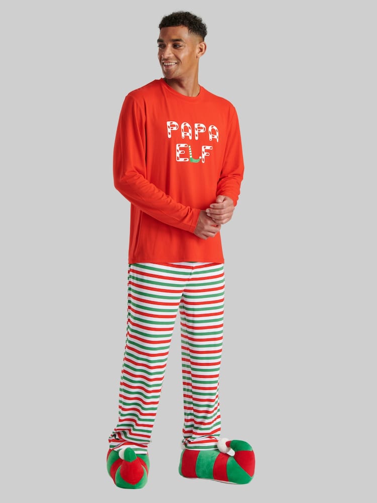 Loungeable Red 'Mens 'Papa Elf' Long Sleeve And Long Pant Pyjama Set - Image 1 of 5