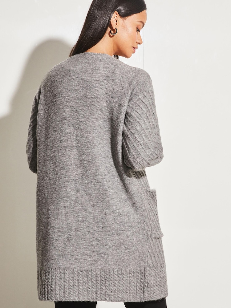 Lipsy Grey Mixed Cable Knit Cardigan - Image 2 of 4 Lipsy Grey Mixed Cable Knit Cardigan - Image 2 of 4