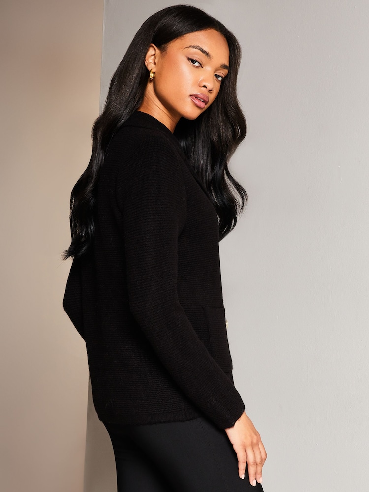 Lipsy Black Knitted Military Button Blazer - Image 2 of 4