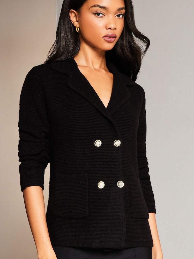 Lipsy Black Knitted Military Button Blazer - Image 4 of 4