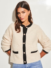Lipsy Ivory White Crew Neck Button Through Boucle Cardigan - Image 1 of 4