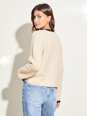 Lipsy Ivory White Crew Neck Button Through Boucle Cardigan - Image 2 of 4