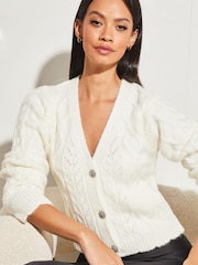 Lipsy Ivory White Cropped Cable Knit Button Through Cardigan - Image 1 of 4