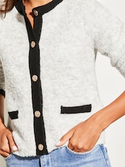 Lipsy Grey Crew Neck Button Through Boucle Cardigan - Image 2 of 4
