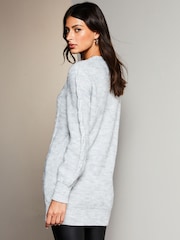 Lipsy Grey Longline Scoop Neck Cable Knitted Jumper - Image 2 of 4