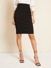 Friends Like These Jet Black Petite Sculpting Stretch Knee Length Midi Skirt - Image 1 of 4