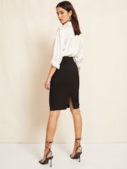 Friends Like These Jet Black Petite Sculpting Stretch Knee Length Midi Skirt - Image 2 of 4
