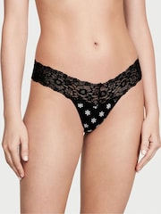 Victoria's Secret Black Snowflakes Posey Lace Waist Thong Knickers - Image 1 of 3