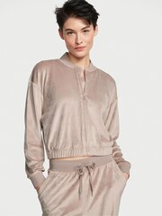 Victoria's Secret Candlelight Rose Pink Velour Bomber Jacket - Image 1 of 1